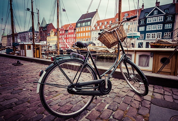 Bicycle on city street in Copenhagen