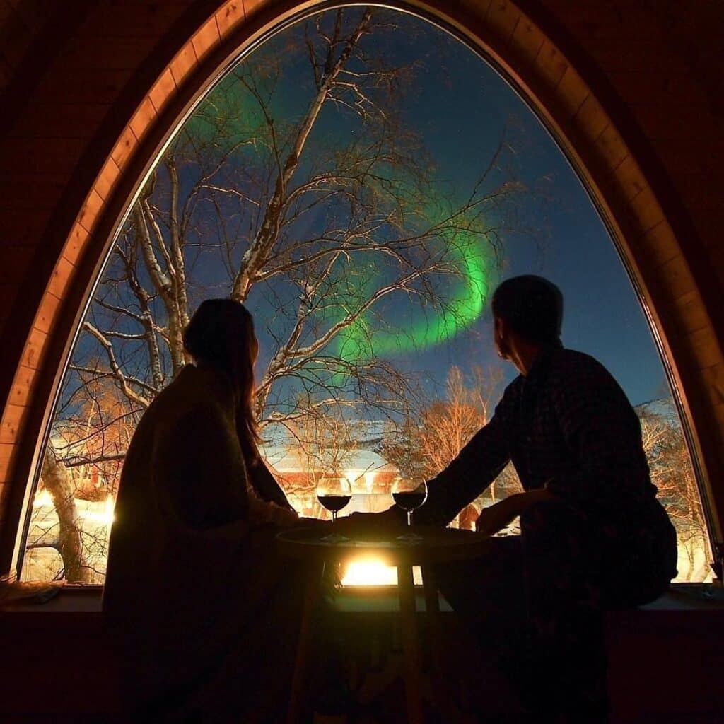 Aurora from inside a Gamme Cabin (courtesy of SnowHotel Kirkenes)