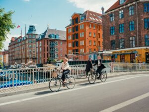 Women biking in Copenhagen